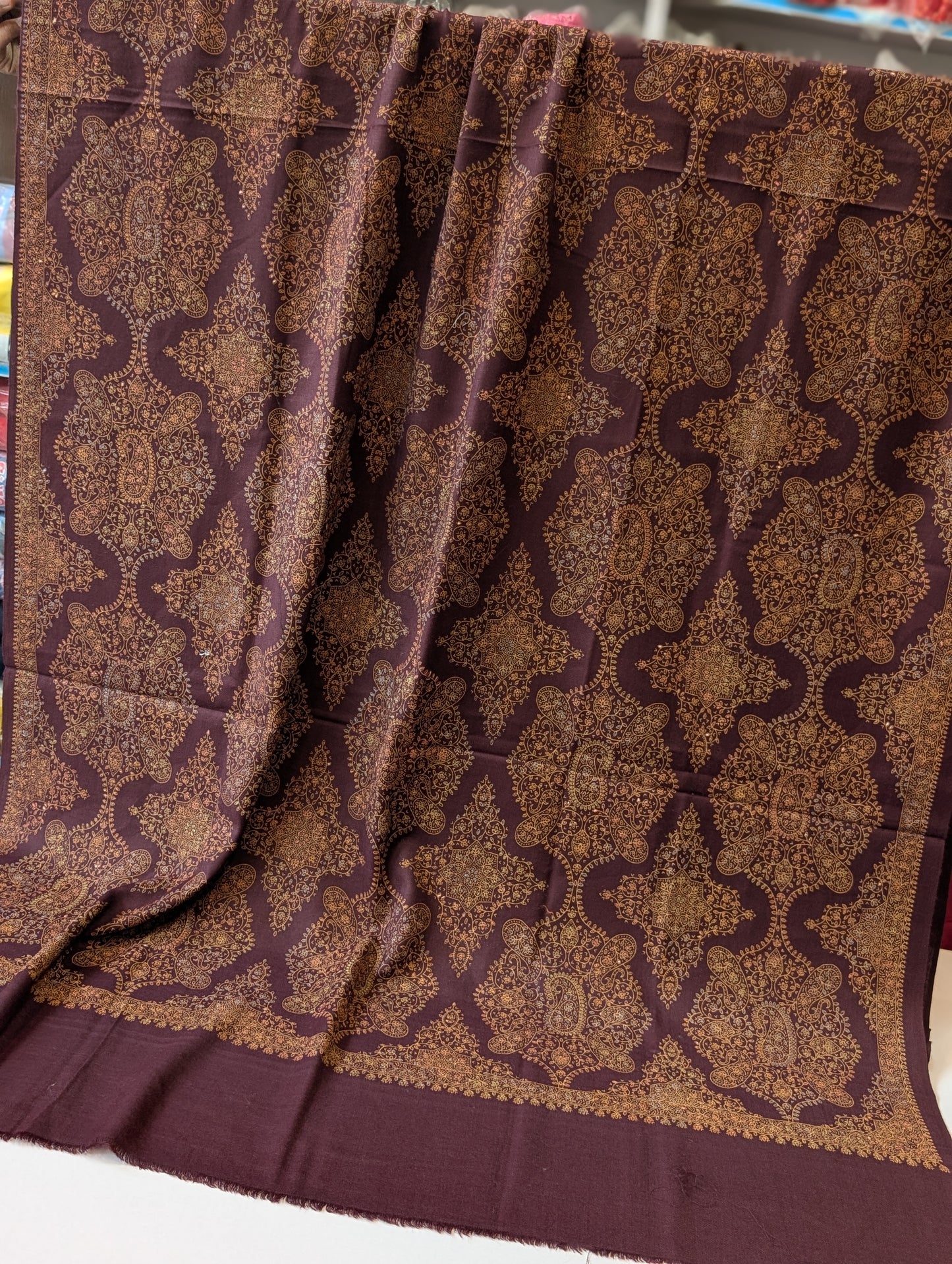 Pashmina Shawl | Hand Embroidery on Print Beautiful Shawl | Burgundy
