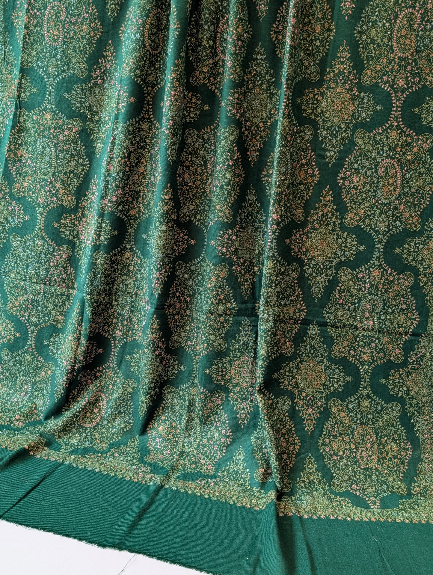 Pashmina Shawl | Hand Embroidery on Print Beautiful Shawl | Dark Green