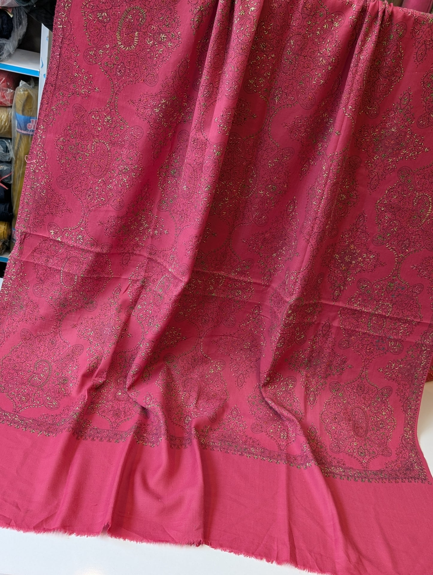 Pashmina Shawl | Hand Embroidery on Print Beautiful Shawl | Tea Pink