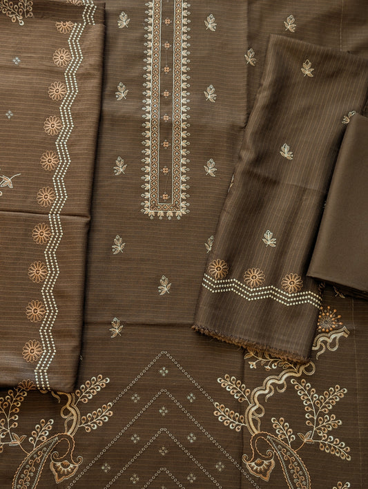 Marina (Doria) 3 Piece Embroidered Suit Multi Fancy Embroidery With Marina Shawl | Dark Mehndi