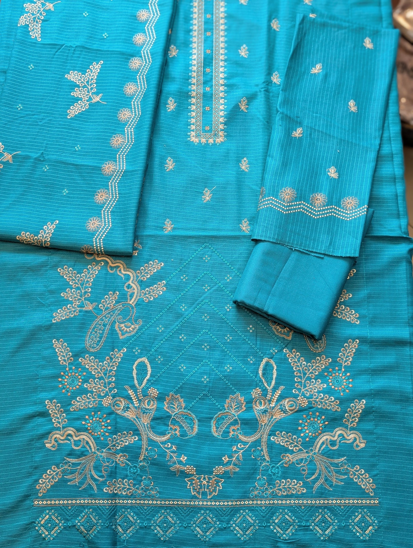 Marina (Doria) 3 Piece Embroidered Suit Multi Fancy Embroidery With Marina Shawl | Ferozi