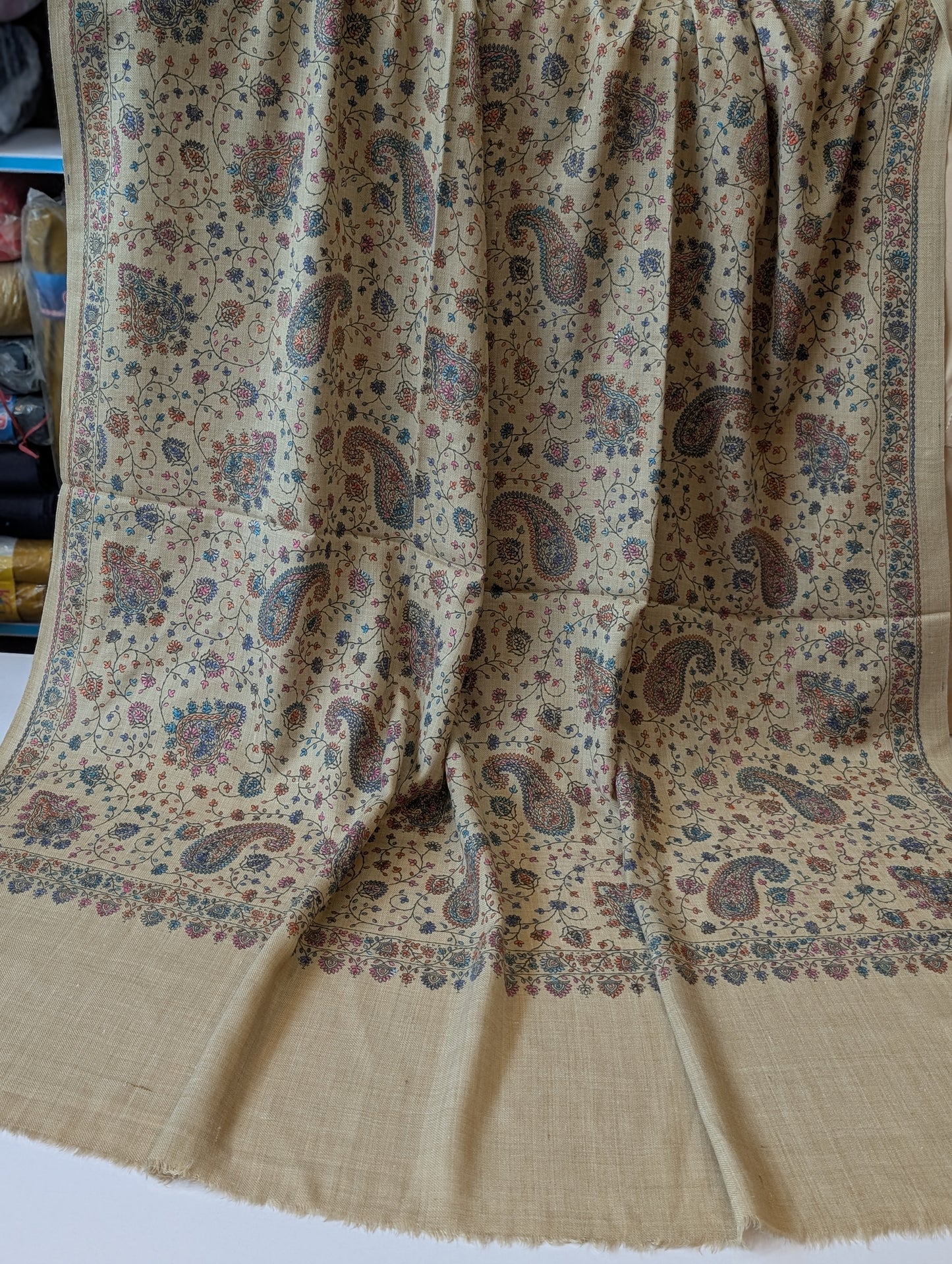 Pashmina Shawl Jaal | Hand Embroidery and Print Beautiful Shawl in Sale | Dark Skin