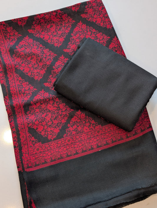 Pashmina 3 Piece Suit | Kani Pashmina Shawl With Black Marina Suit
