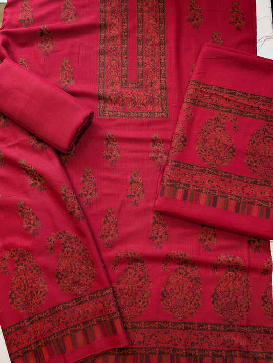 Special Kani 3 Piece Unstitched Suit | Maroon