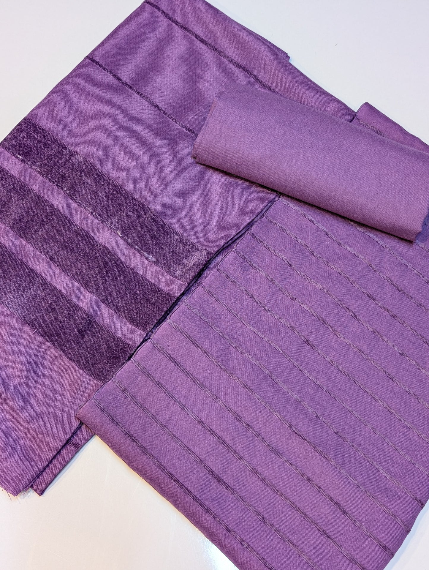 3 Piece Suit | Velvet Lining Marina Suit Allover With Shawl | Light Purple