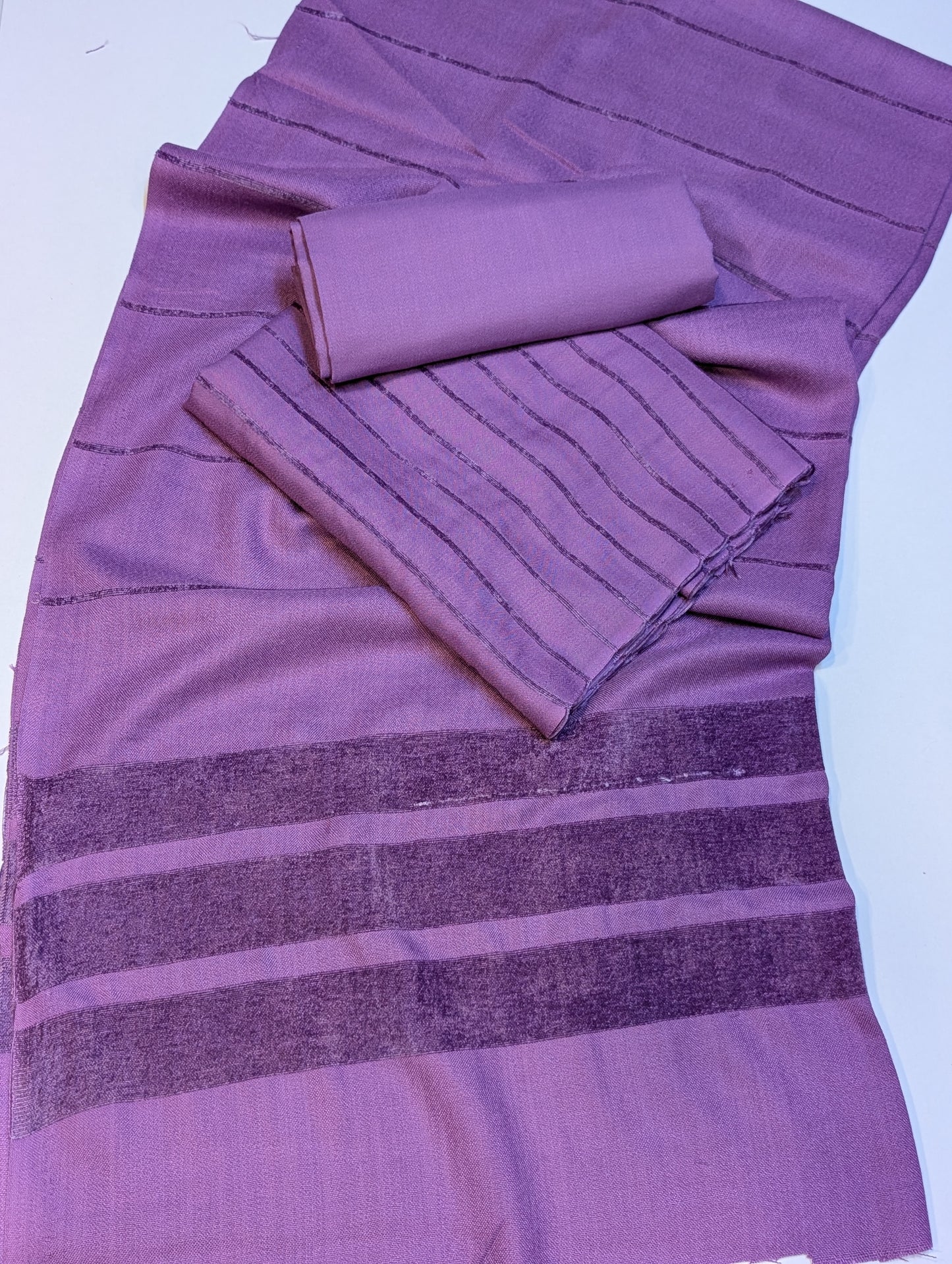 3 Piece Suit | Velvet Lining Marina Suit Allover With Shawl | Light Purple
