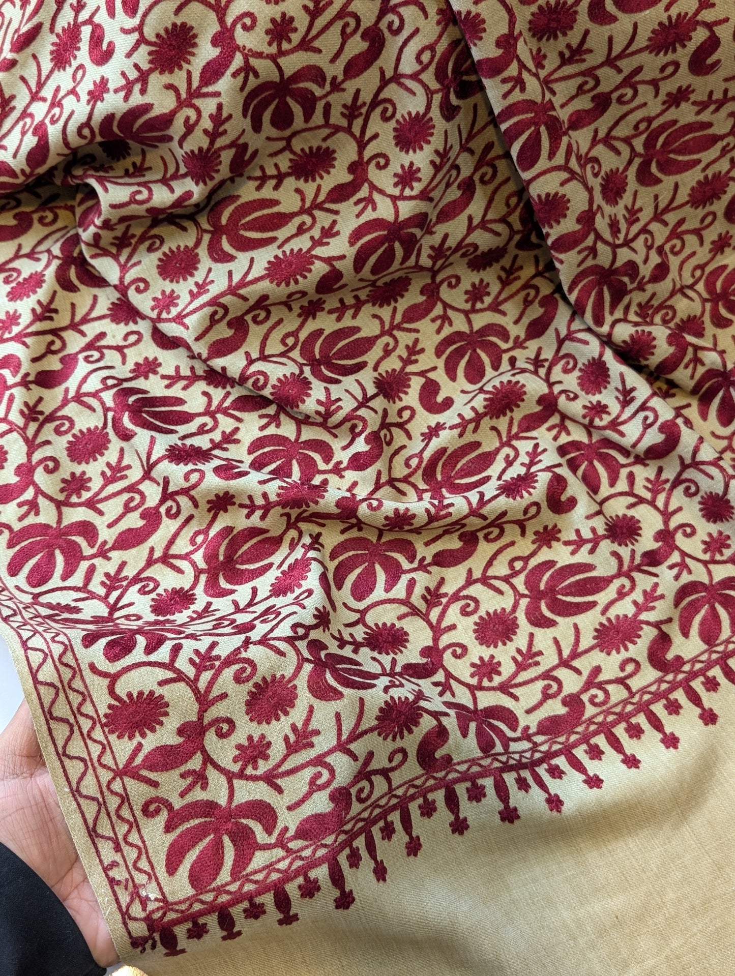 Skin With Maroon Pashmina Embroidered Shawl | Kashmiri Aar Work Embroidery Perfect Gift in Sale Price