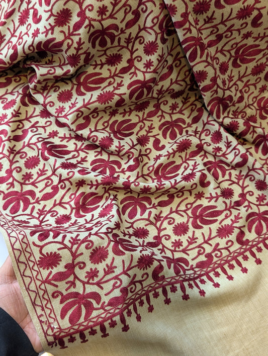 Skin With Maroon Pashmina Embroidered Shawl | Kashmiri Aar Work Embroidery Perfect Gift in Sale Price