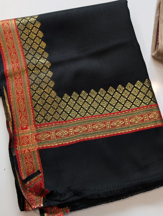 Pashmina Banarsi Border Shawl Full Length | Black
