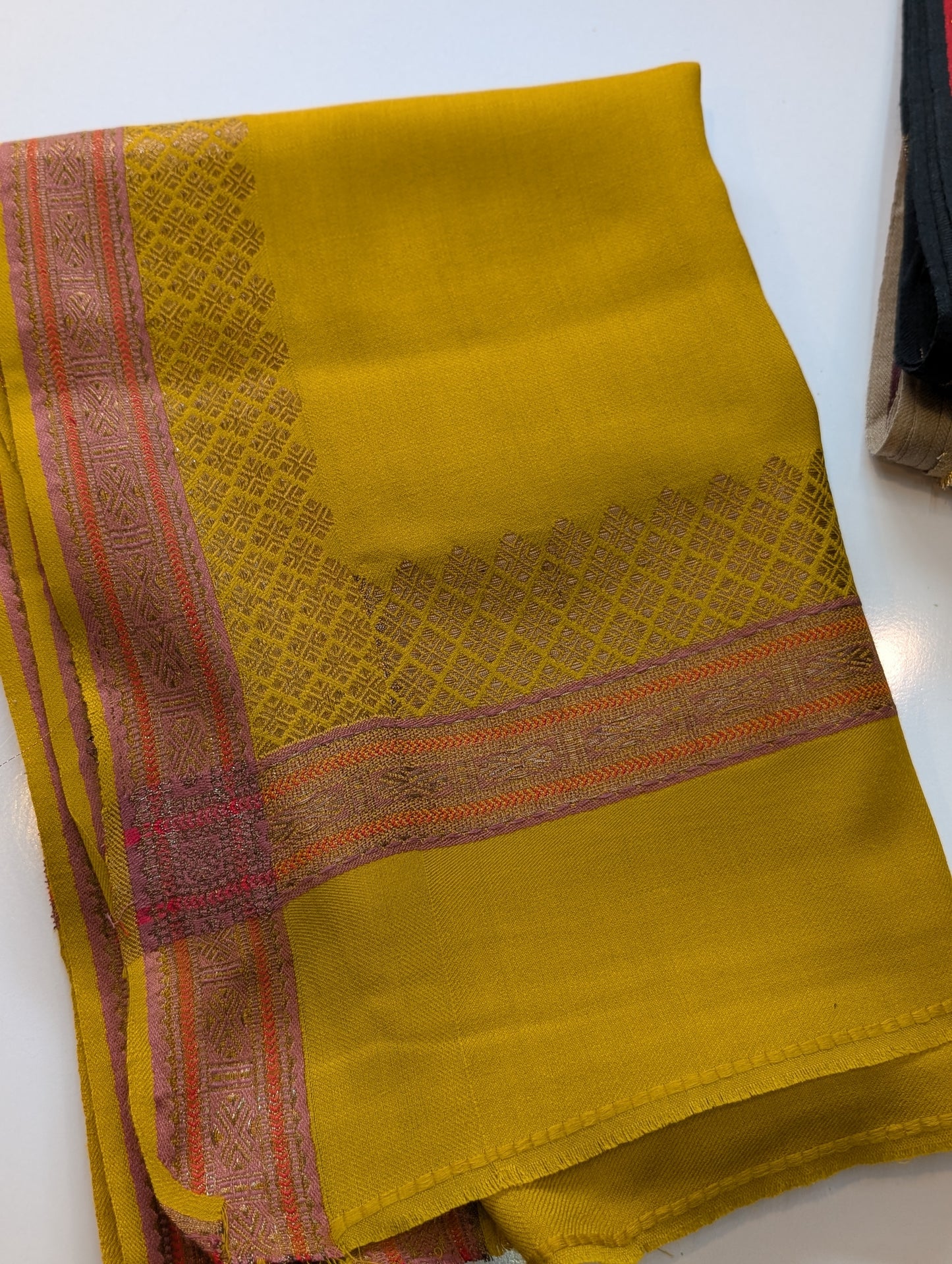 Pashmina Banarsi Border Shawl Full Length | Mustard