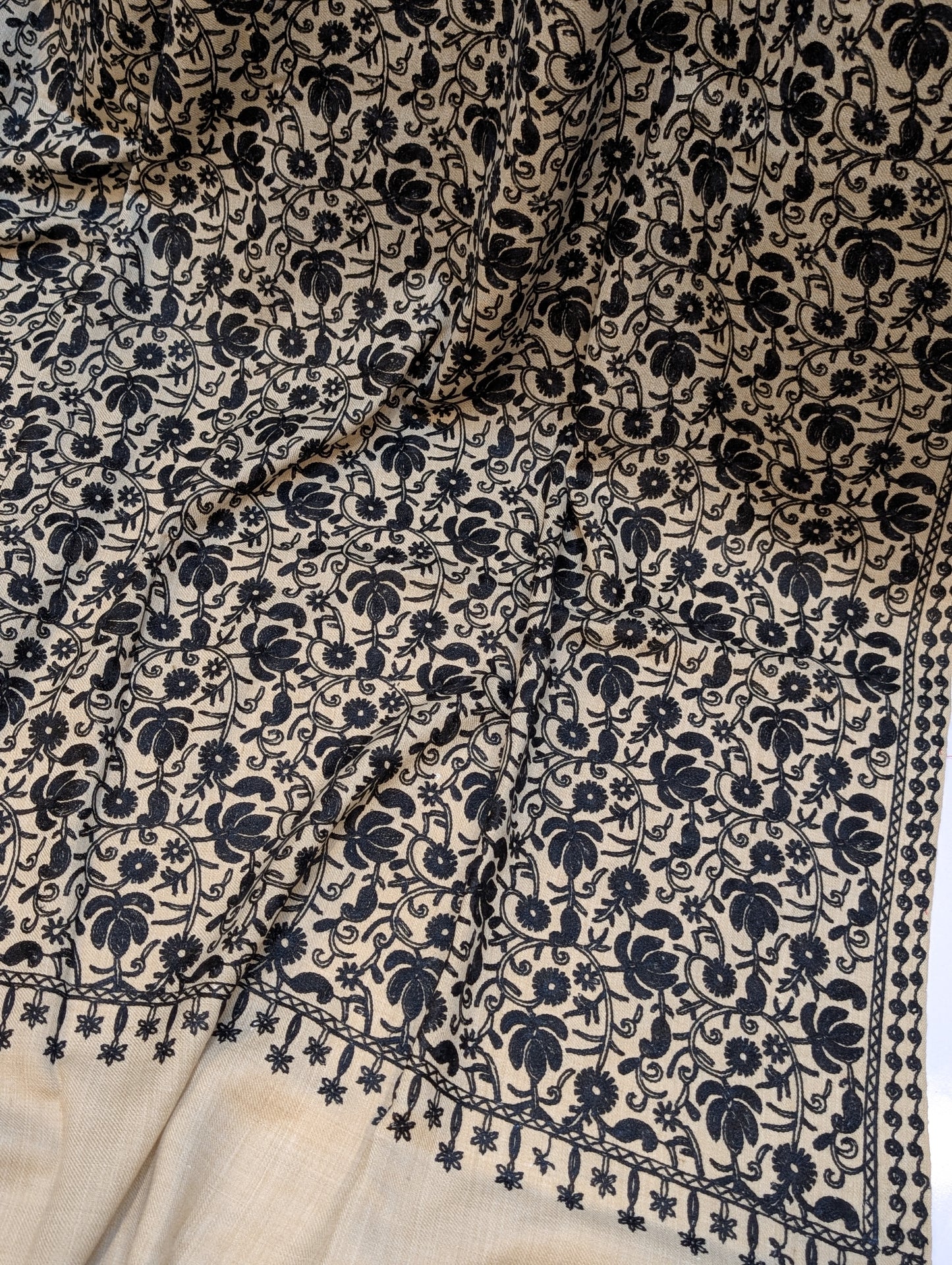 Skin With Black Pashmina Embroidered Shawl | Kashmiri Aar Work Embroidery Perfect Gift in Sale Price