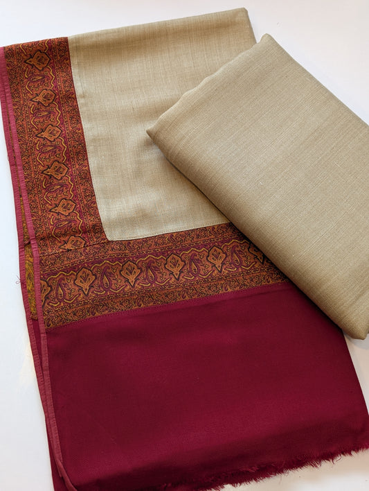Pashmina Suit 3 Piece | Kani Border Shawl with Plain Suit | Skin
