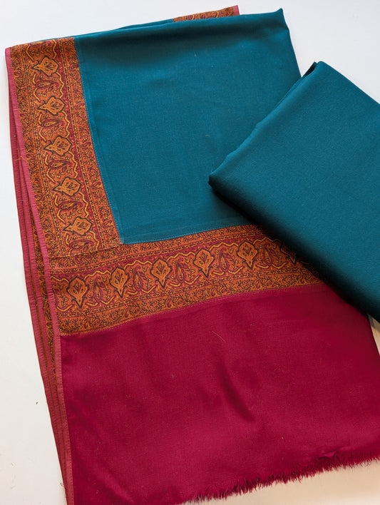 Pashmina Suit 3 Piece | Kani Border Shawl with Plain Suit | Zinc