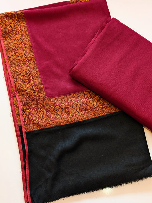 Pashmina Suit 3 Piece | Kani Border Shawl with Plain Suit | Maroon
