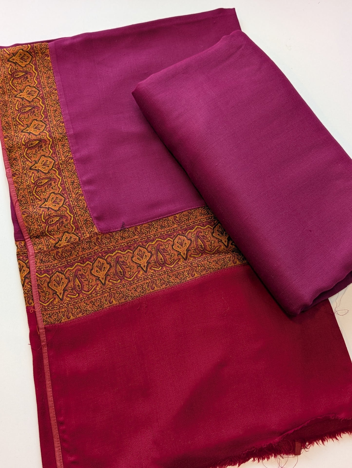 Pashmina Suit 3 Piece | Kani Border Shawl with Plain Suit | Magenta