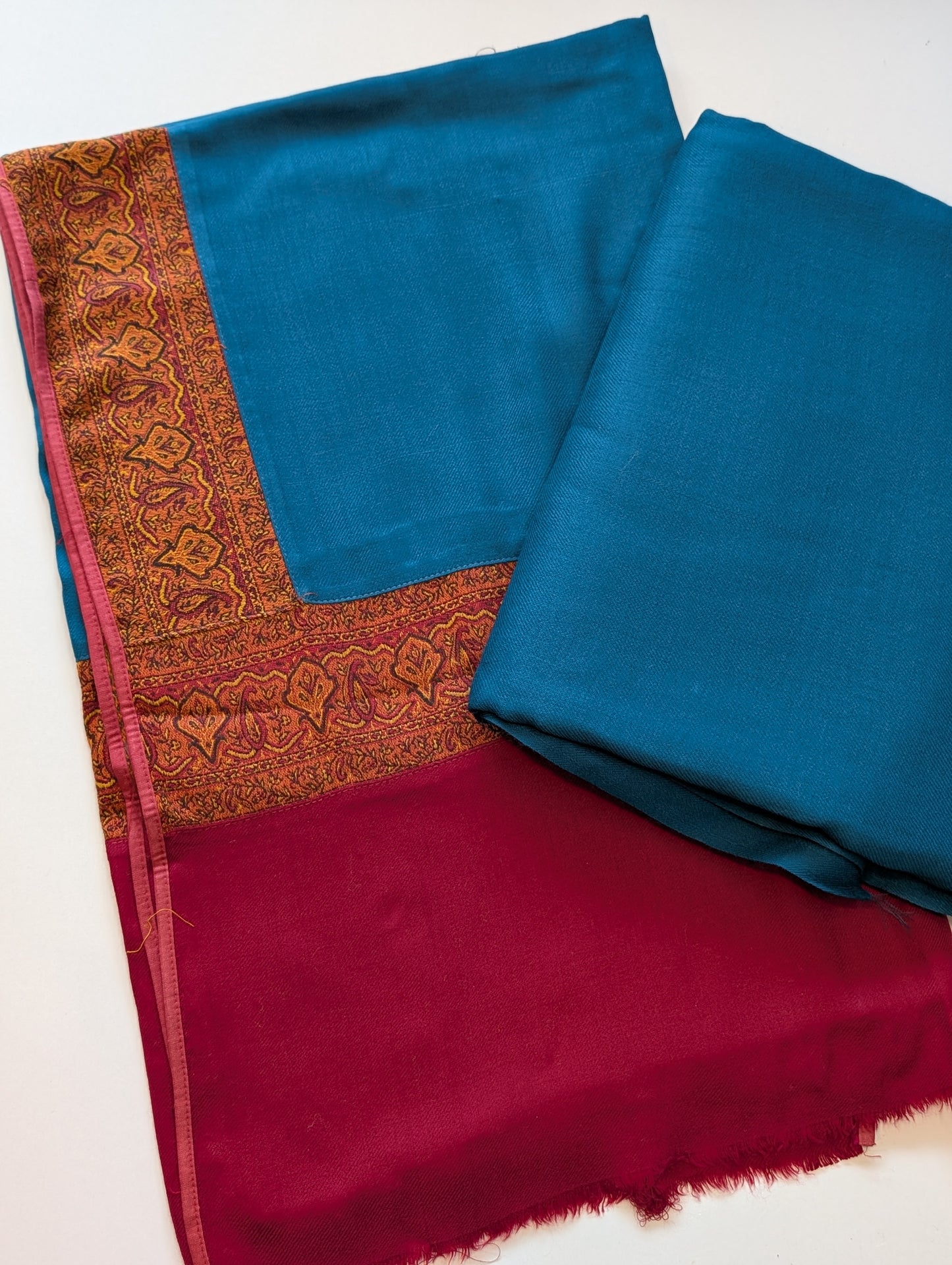 Pashmina Suit 3 Piece | Kani Border Shawl with Plain Suit | Dark Ferozi