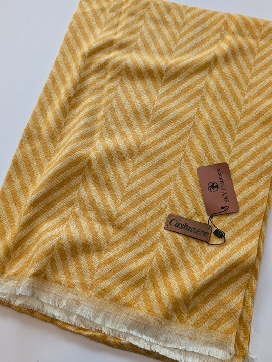 Plain ZigZag Design Sky Cashmere Stole | Mustard
