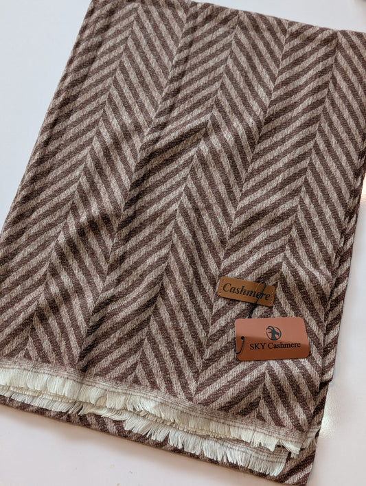 Plain ZigZag Design Sky Cashmere Stole | Choc Brown