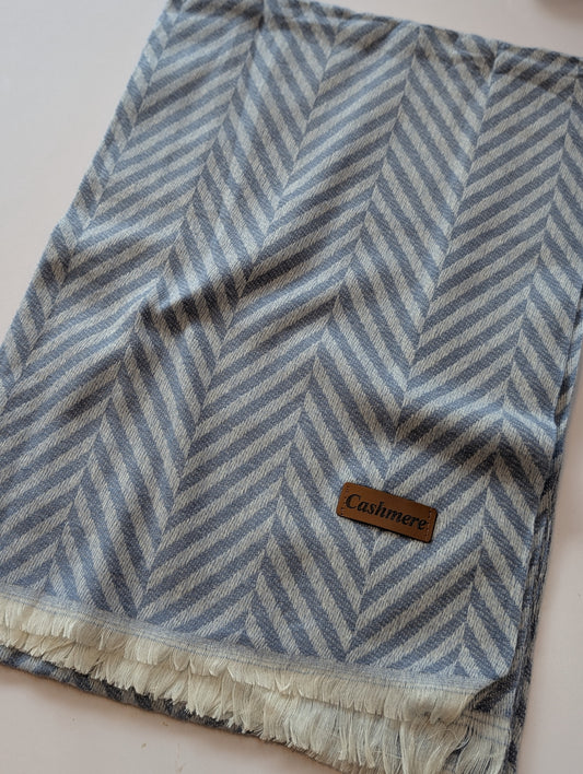 Plain ZigZag Design Sky Cashmere Stole | Light Blue