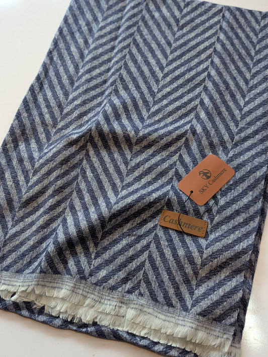 Plain ZigZag Design Sky Cashmere Stole | Dark Blue