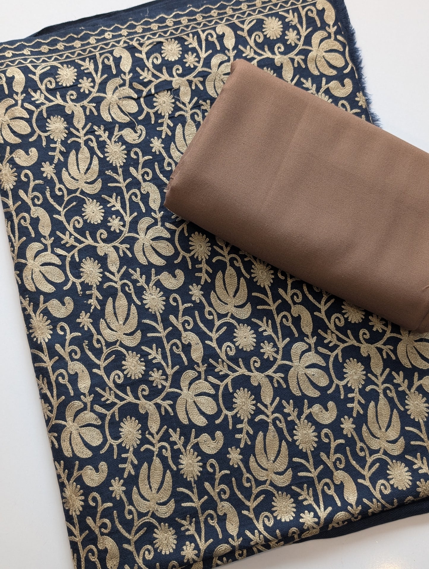 Pashmina 3 Piece Suit | Embroidered Shawl with Plain Suit Marina | Blue Skin