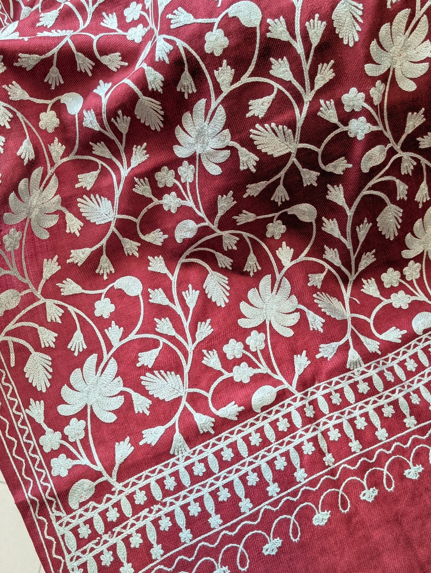 Pink With Grey Pashmina Embroidered Shawl | Kashmiri Aar Work Embroidery Perfect Gift in Sale Price