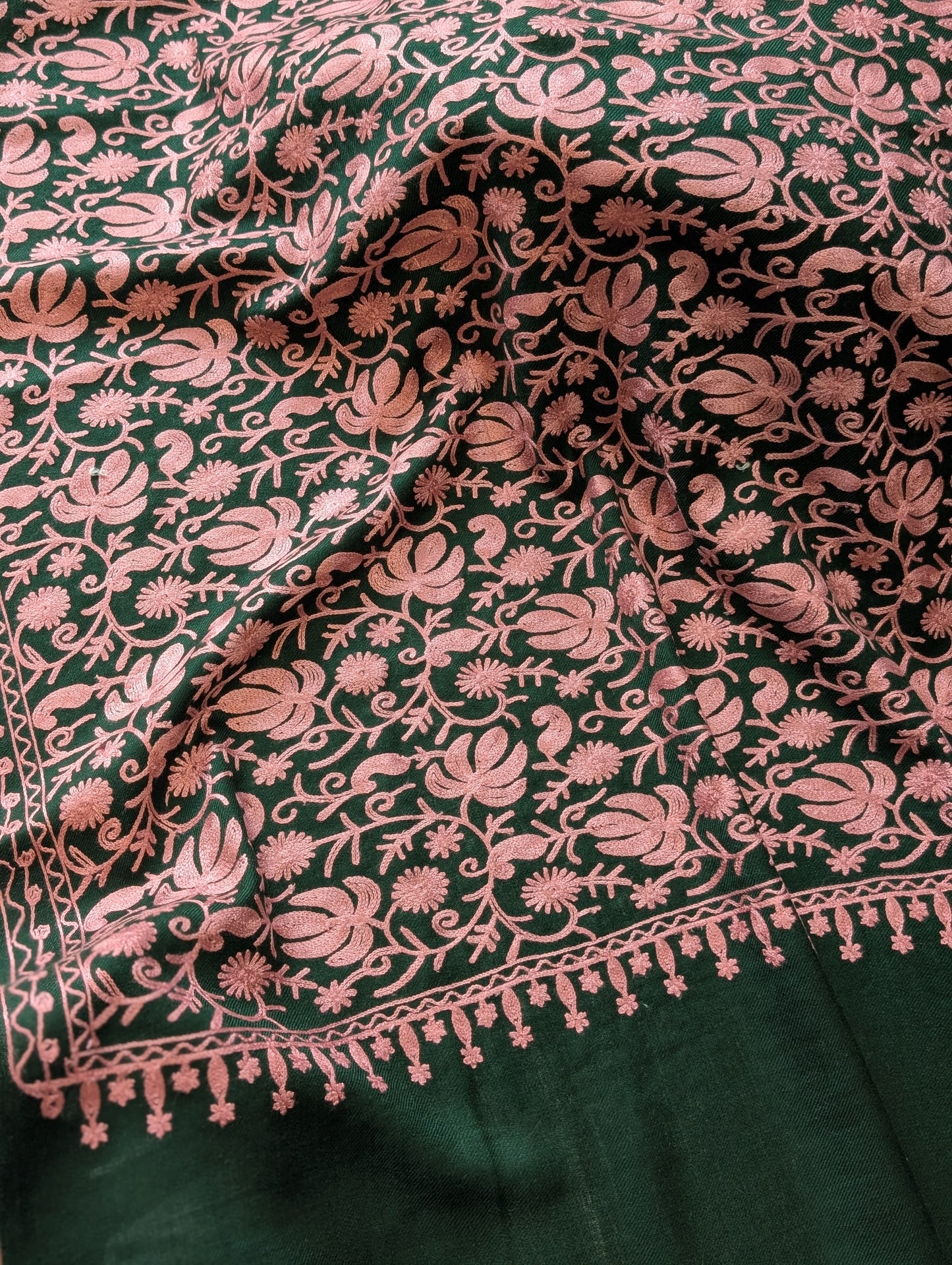 Green With Pink Pashmina Embroidered Shawl | Kashmiri Aar Work Embroidery Perfect Gift in Sale Price