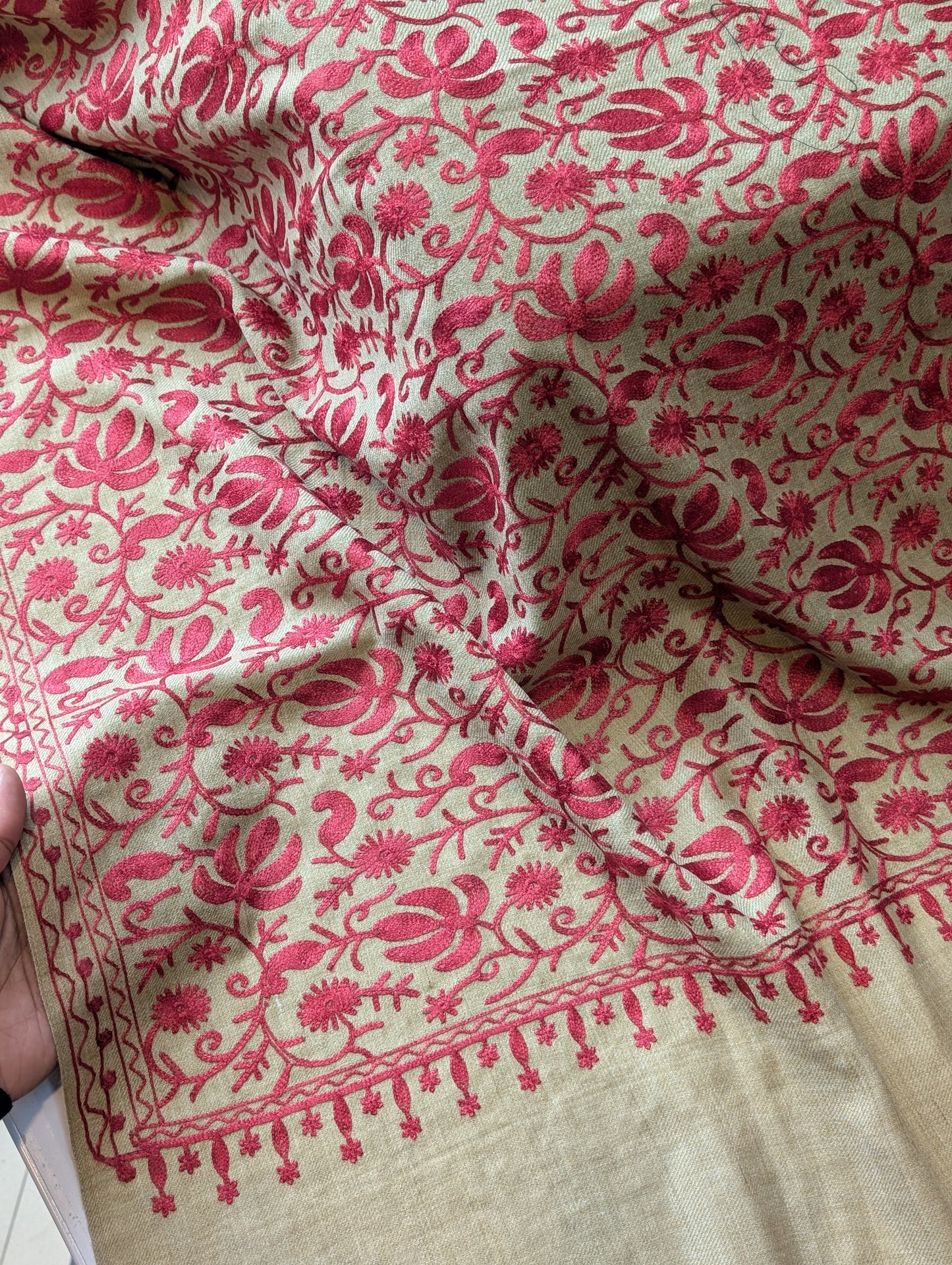 Skin Pink Pashmina Embroidered Shawl | Kashmiri Aar Work Embroidery Perfect Gift in Sale Price