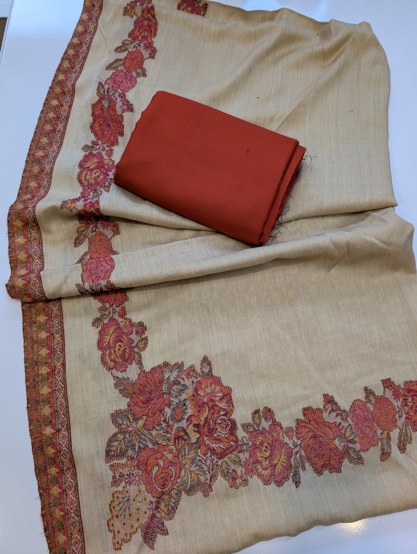 Kani Border Shawl With Plain Marina Suit | Skin with Rust