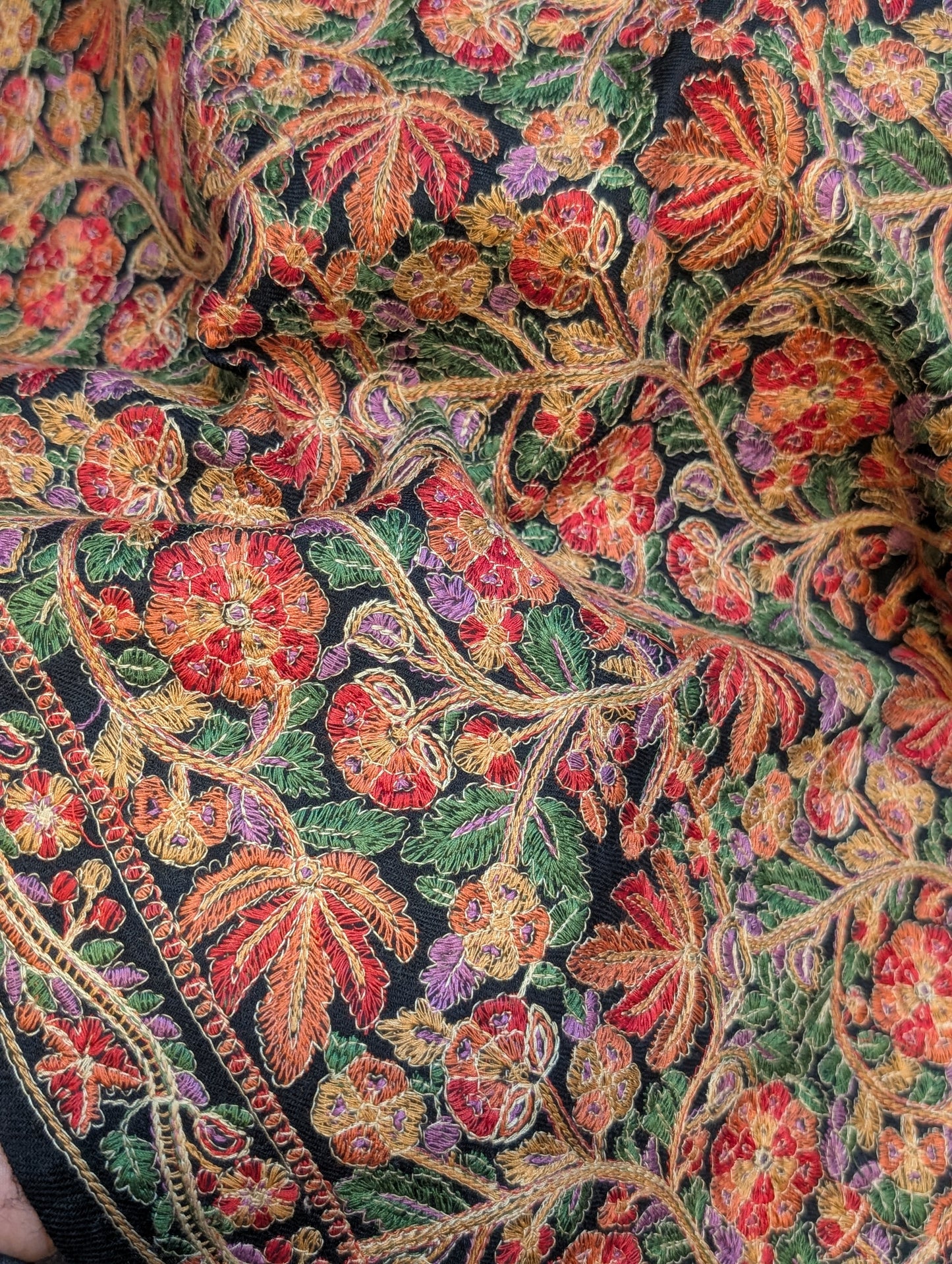 Full Embroidered Jama Jaal Pashmina Shawl | Black