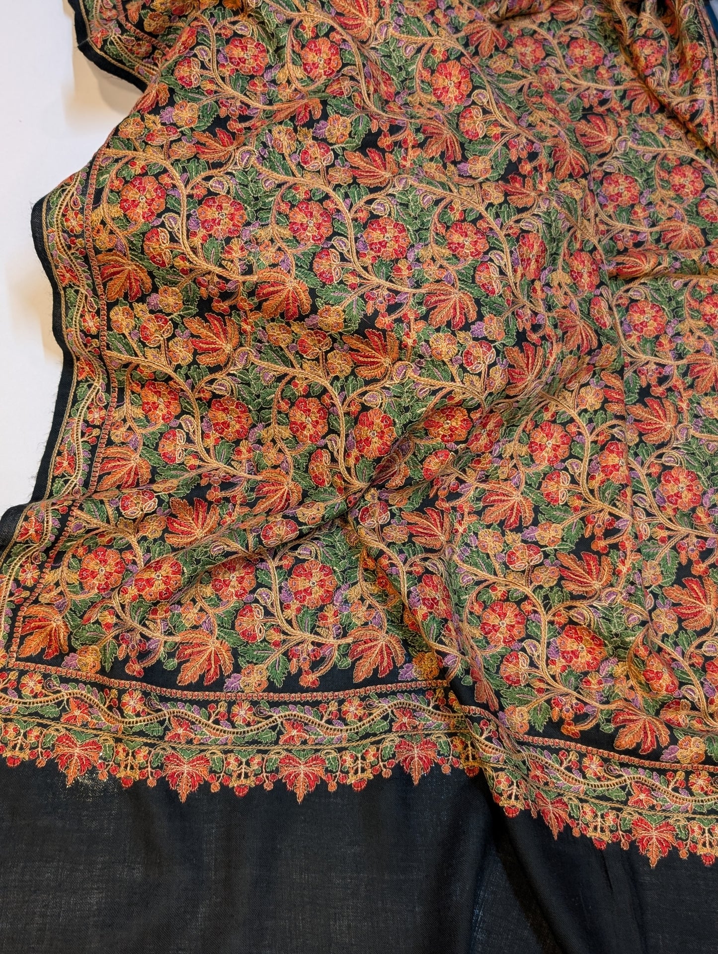 Full Embroidered Jama Jaal Pashmina Shawl | Black