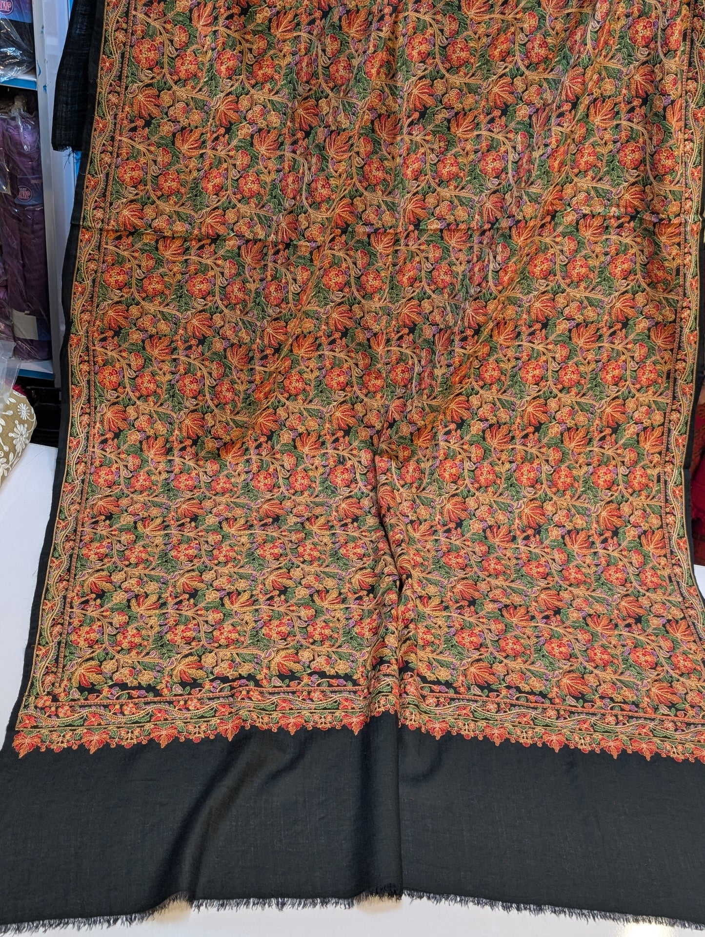 Full Embroidered Jama Jaal Pashmina Shawl | Black