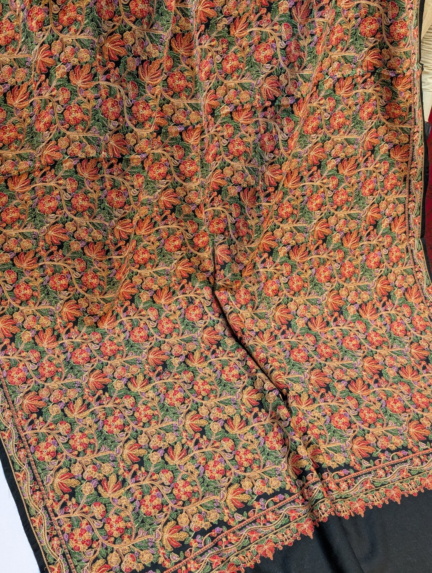 Full Embroidered Jama Jaal Pashmina Shawl | Black