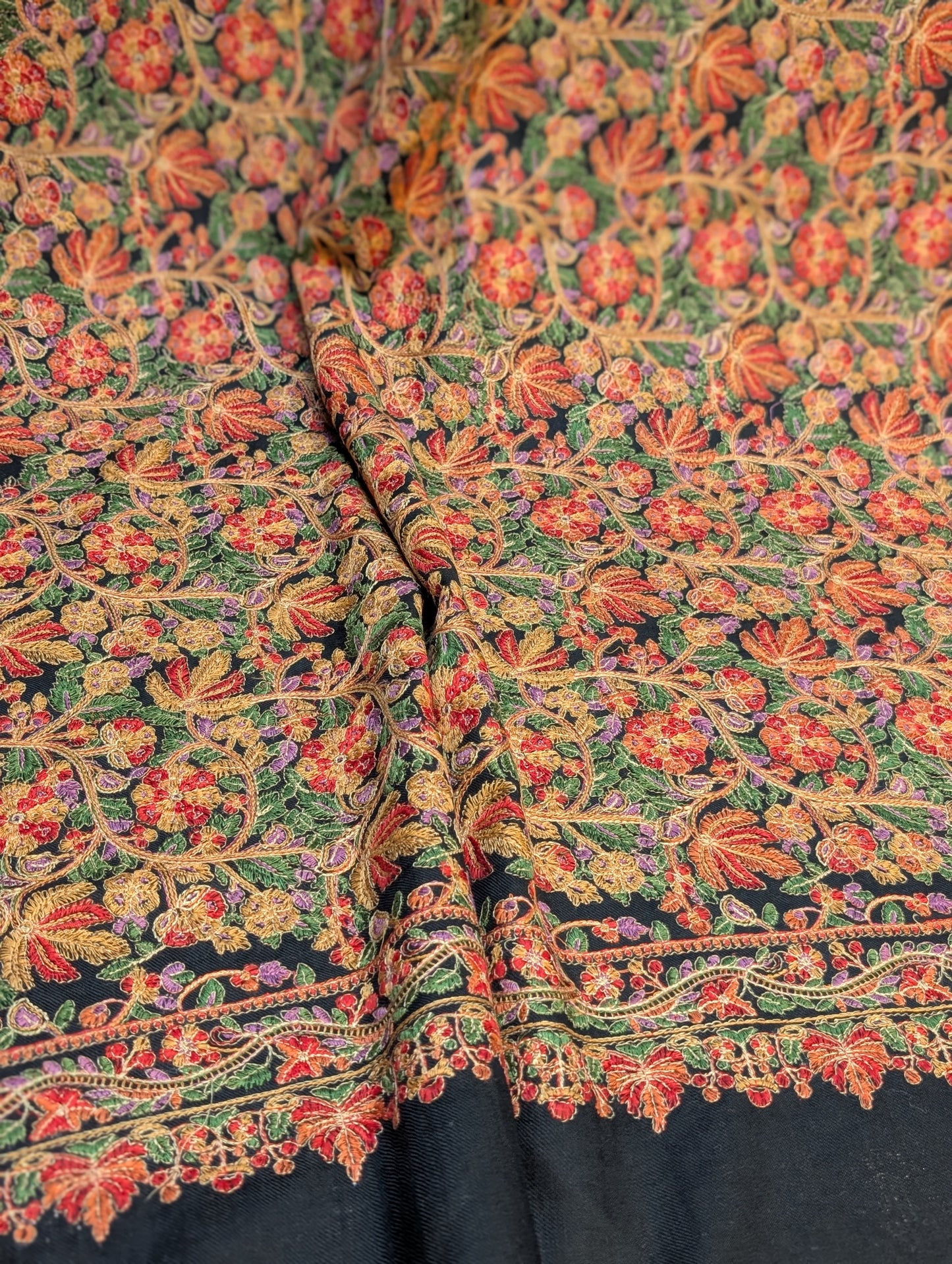 Full Embroidered Jama Jaal Pashmina Shawl | Black