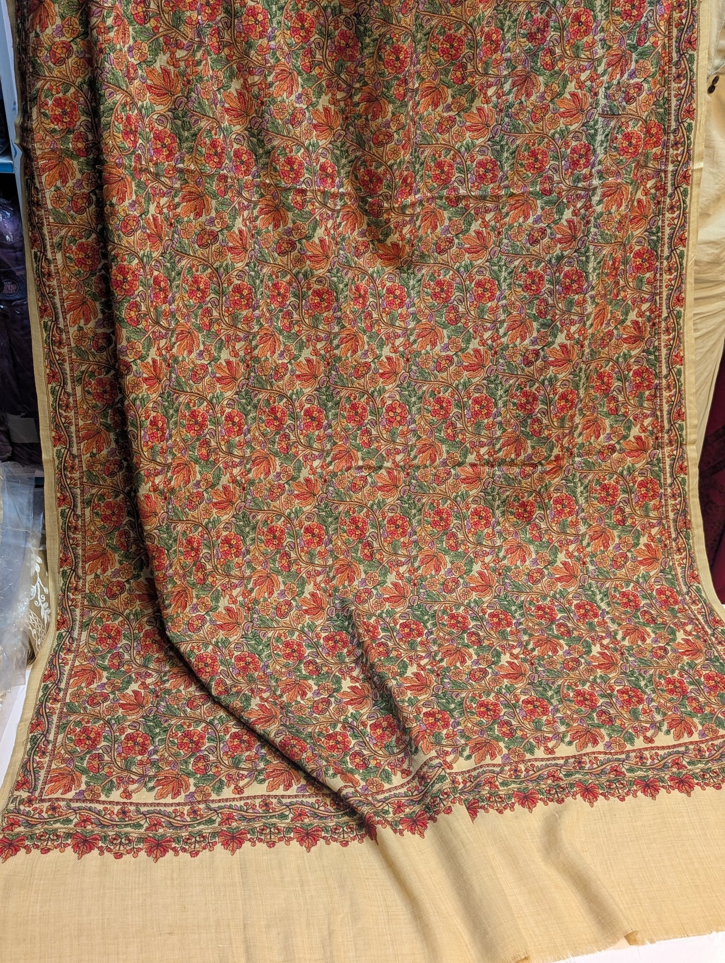 Full Embroidered Jama Jaal Pashmina Shawl | Skin