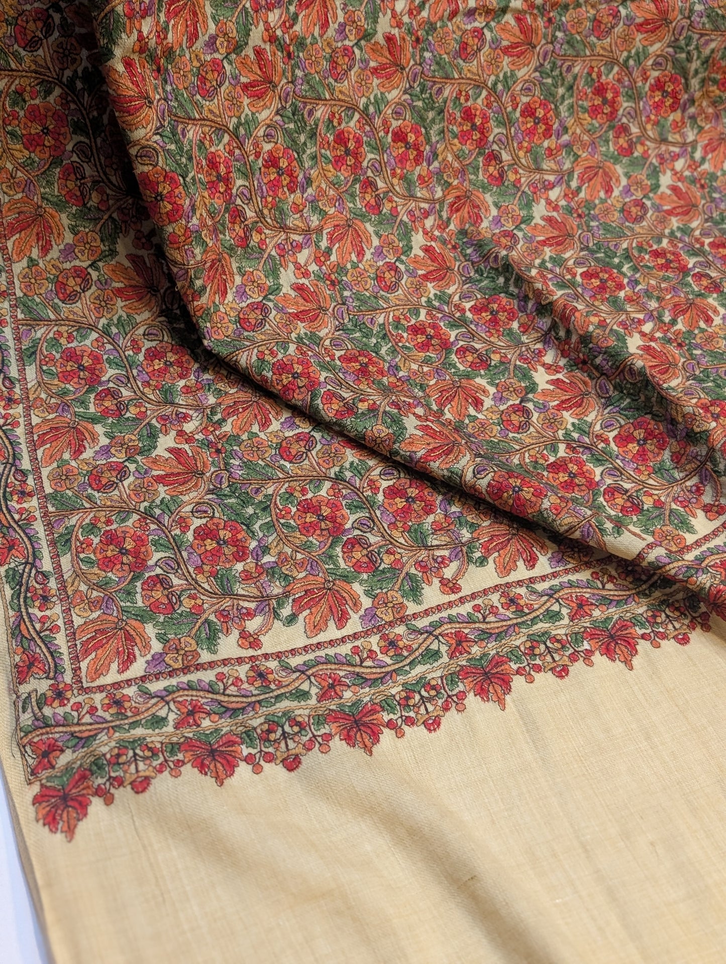 Full Embroidered Jama Jaal Pashmina Shawl | Skin