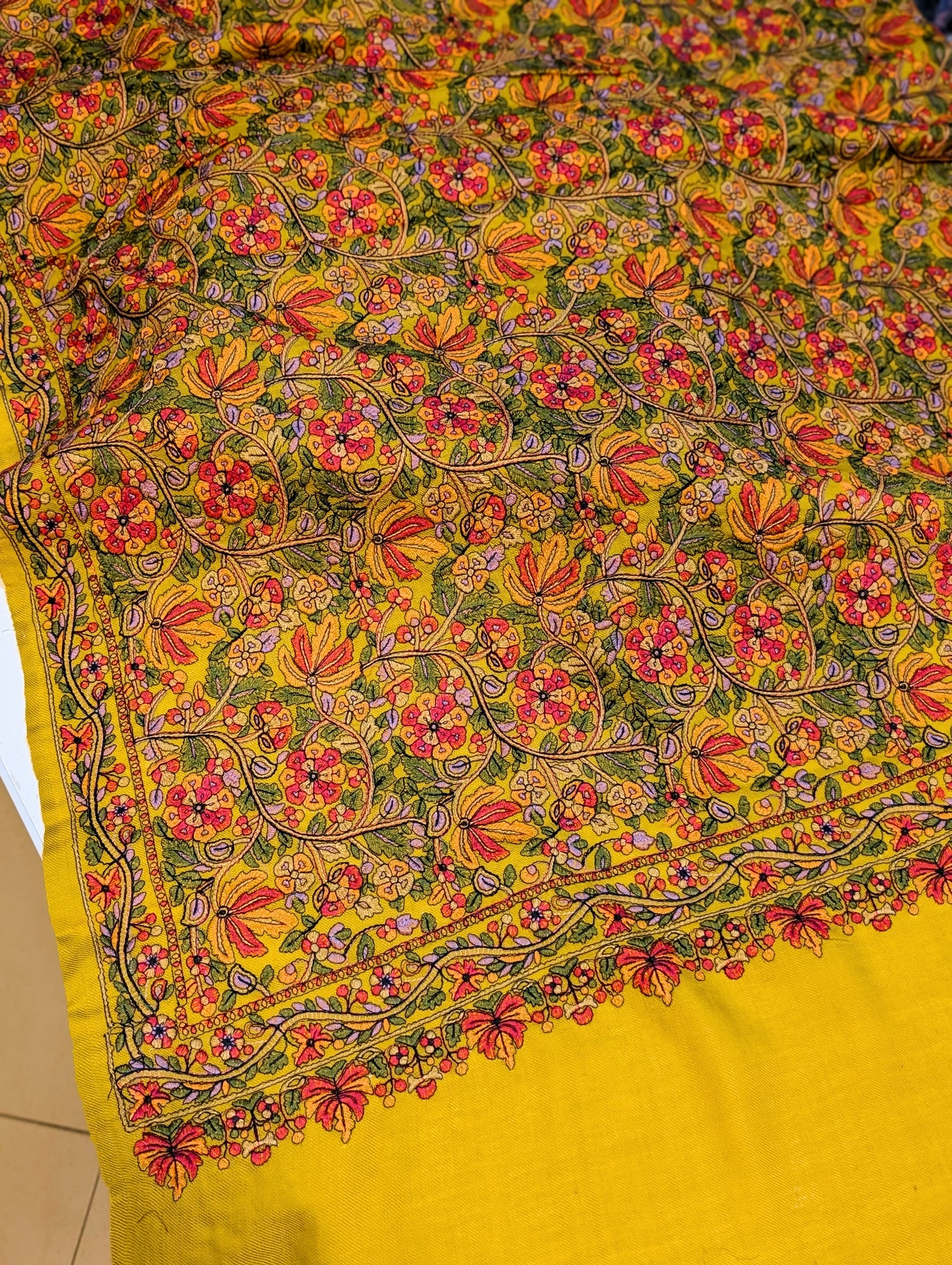 Full Embroidered Jama Jaal Pashmina Shawl | Mustard