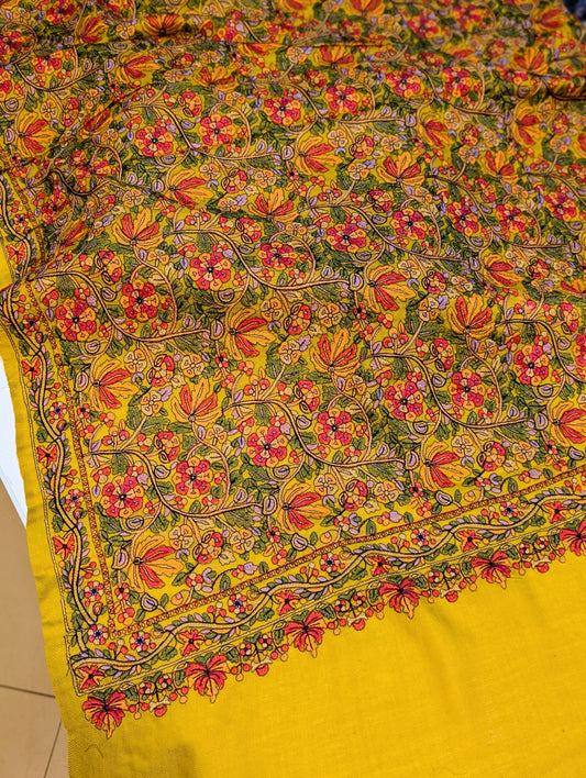 Full Embroidered Jama Jaal Pashmina Shawl | Mustard