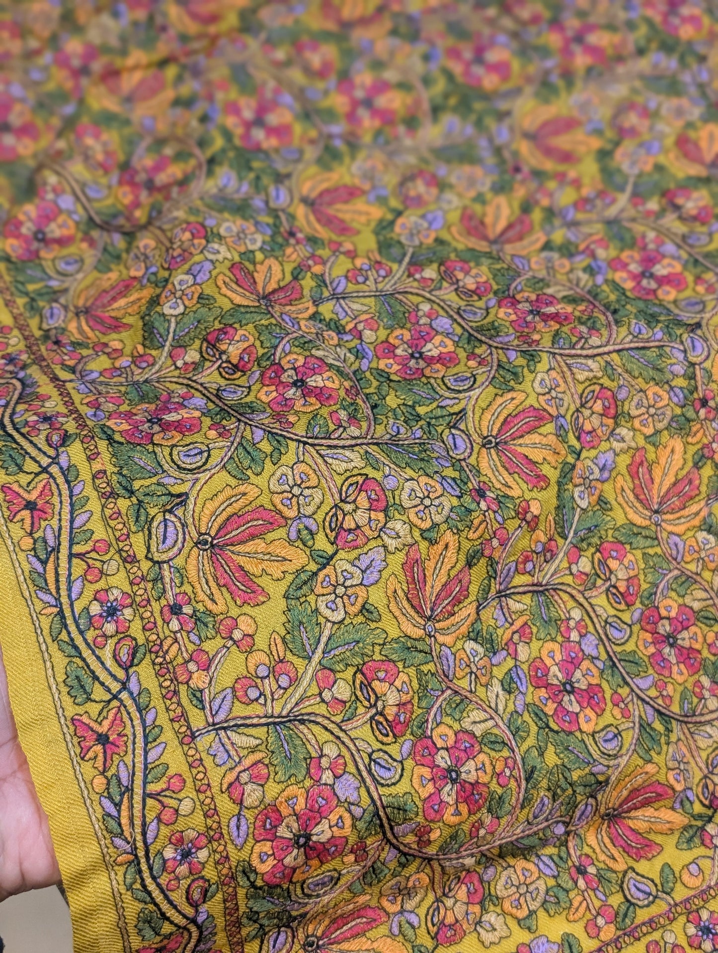 Full Embroidered Jama Jaal Pashmina Shawl | Mustard
