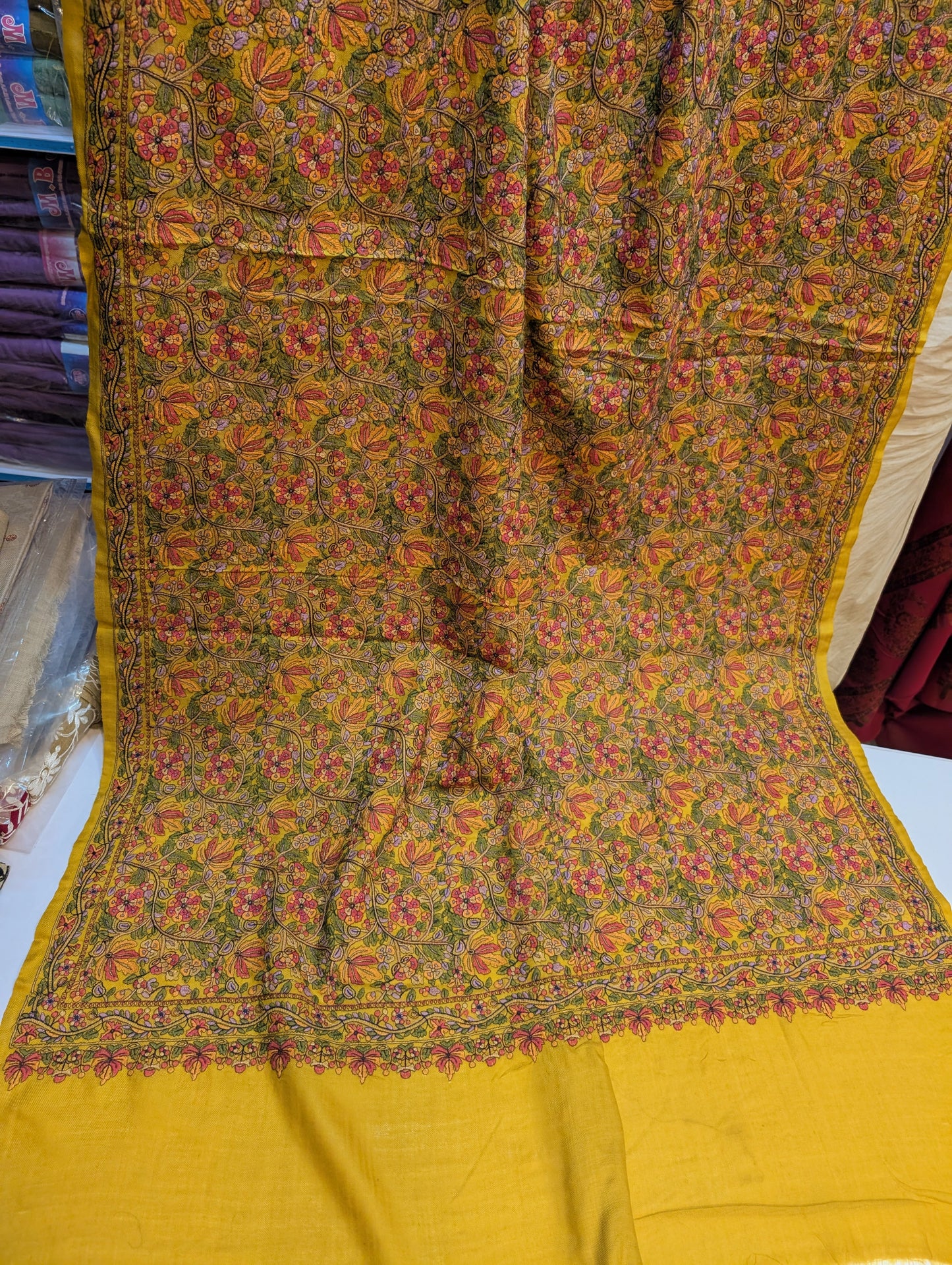 Full Embroidered Jama Jaal Pashmina Shawl | Mustard