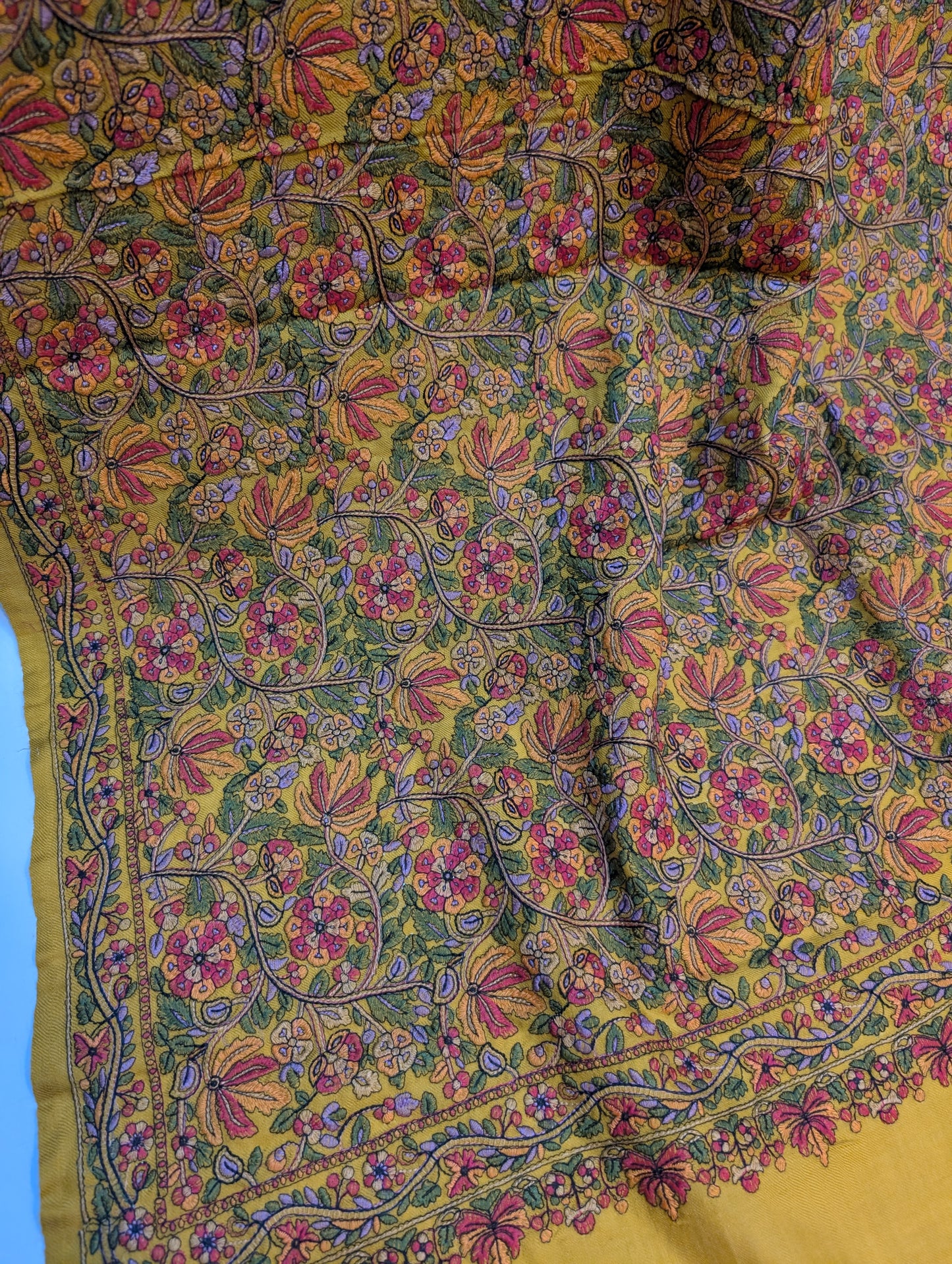 Full Embroidered Jama Jaal Pashmina Shawl | Mustard
