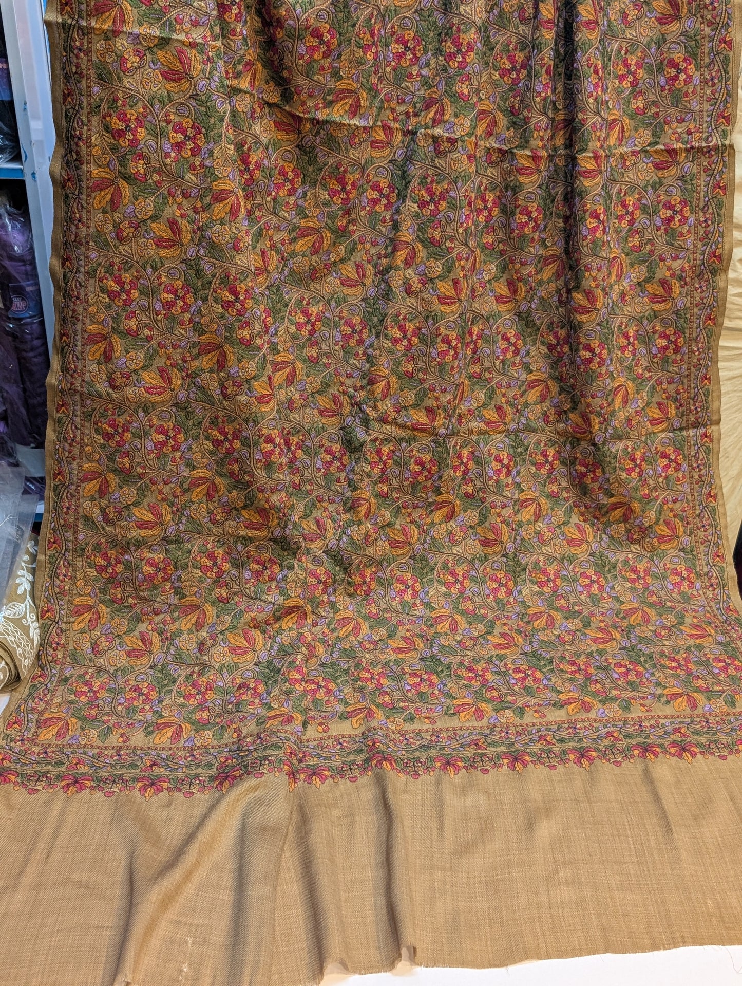 Full Embroidered Jama Jaal Pashmina Shawl | Dark Skin