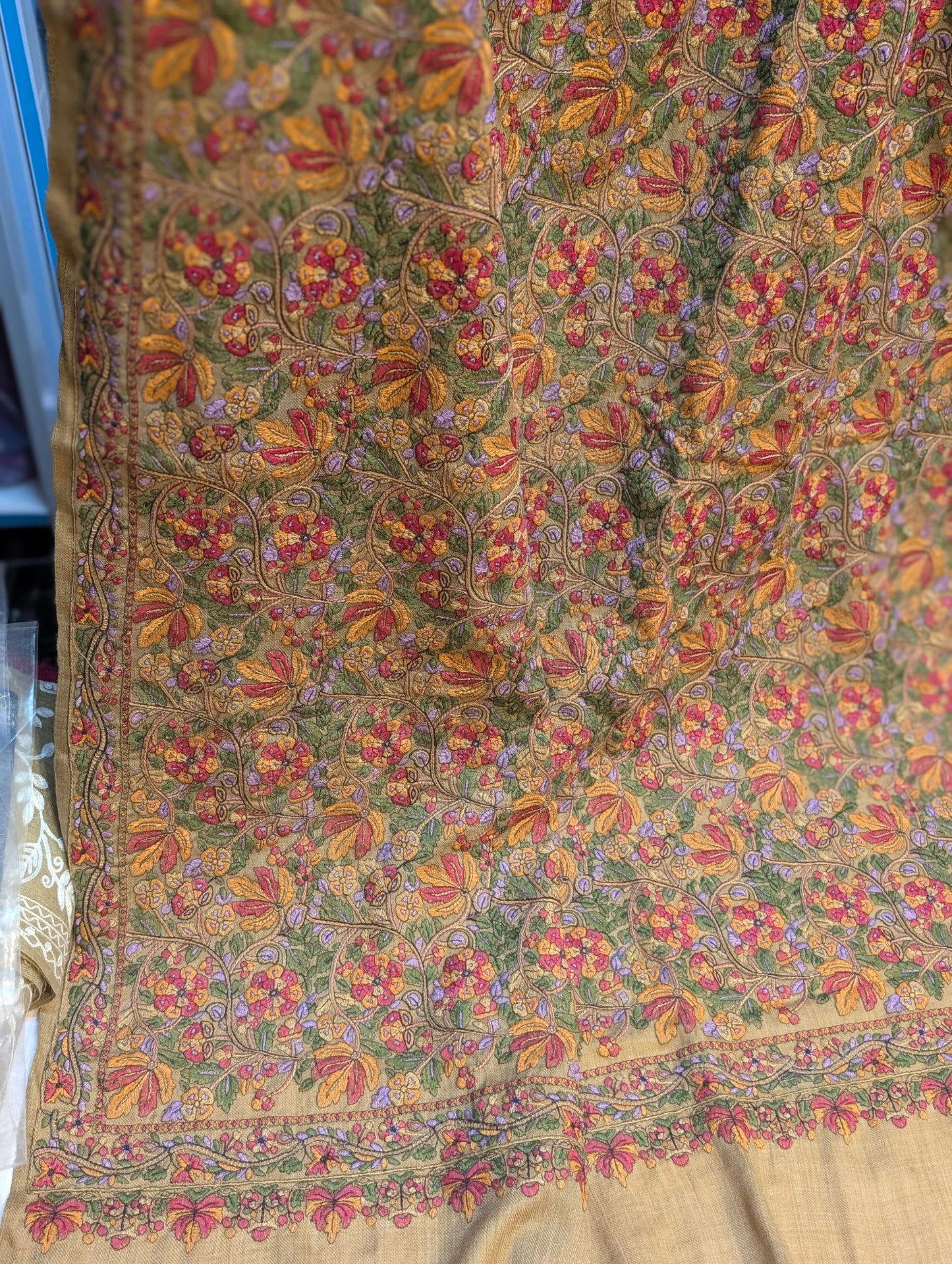 Full Embroidered Jama Jaal Pashmina Shawl | Dark Skin