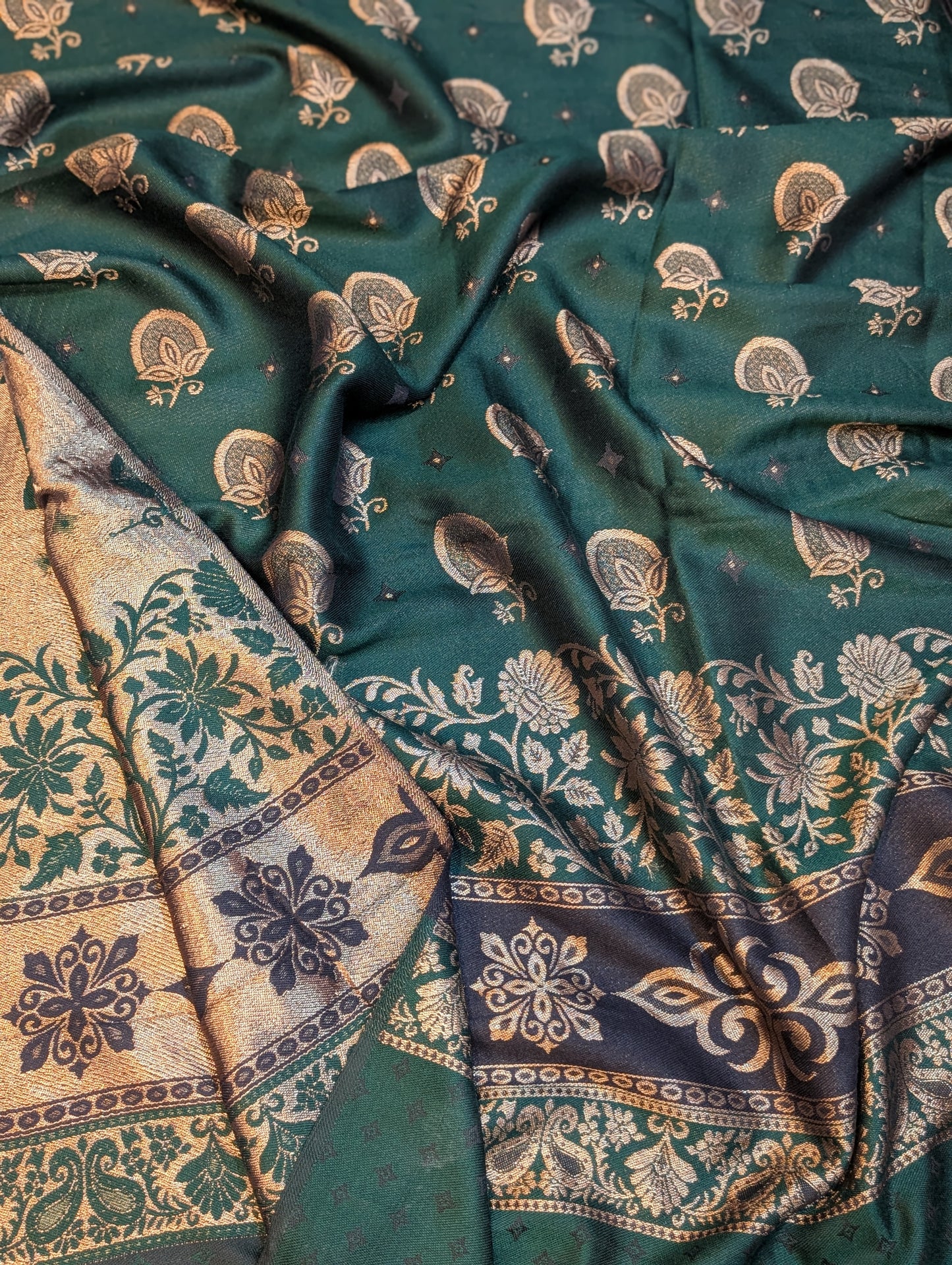 Pashmina Banarsi Shawl Full Length | Dark Green