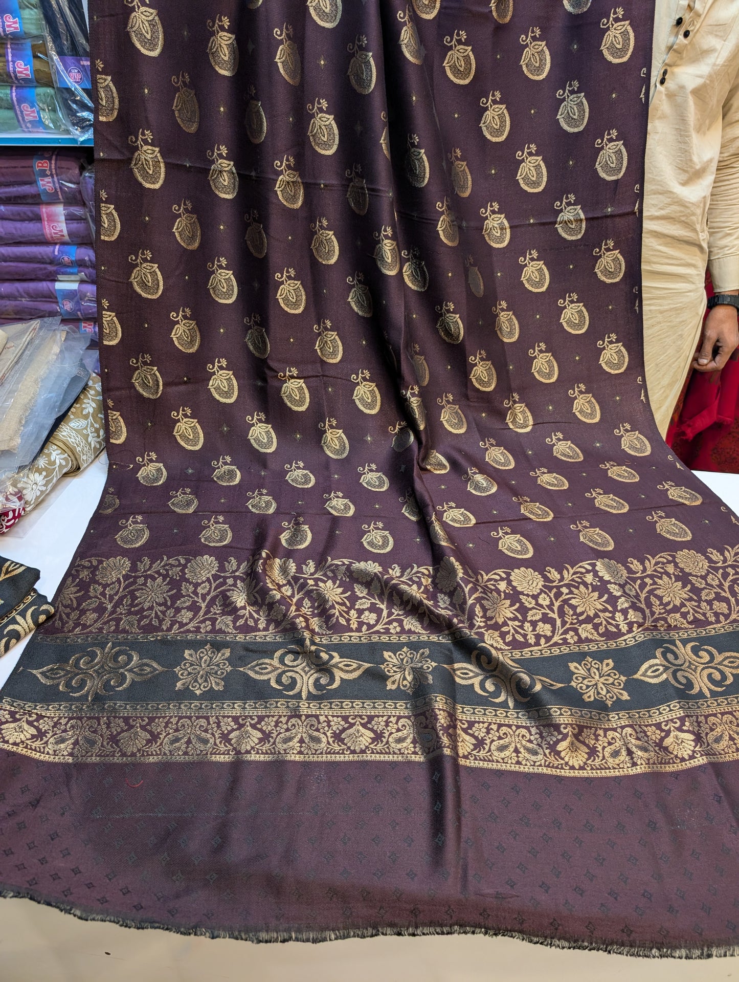 Pashmina Banarsi Shawl Full Length | Plum