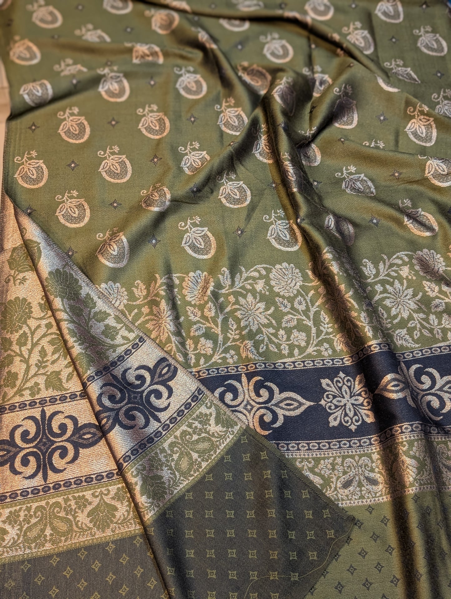 Pashmina Banarsi Shawl Full Length | Green Mehndi