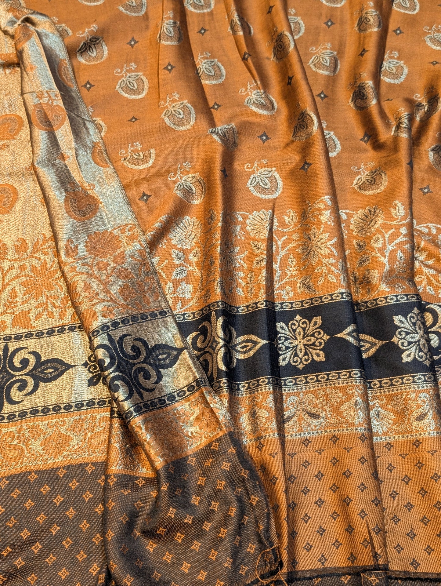 Pashmina Banarsi Shawl Full Length | Rust