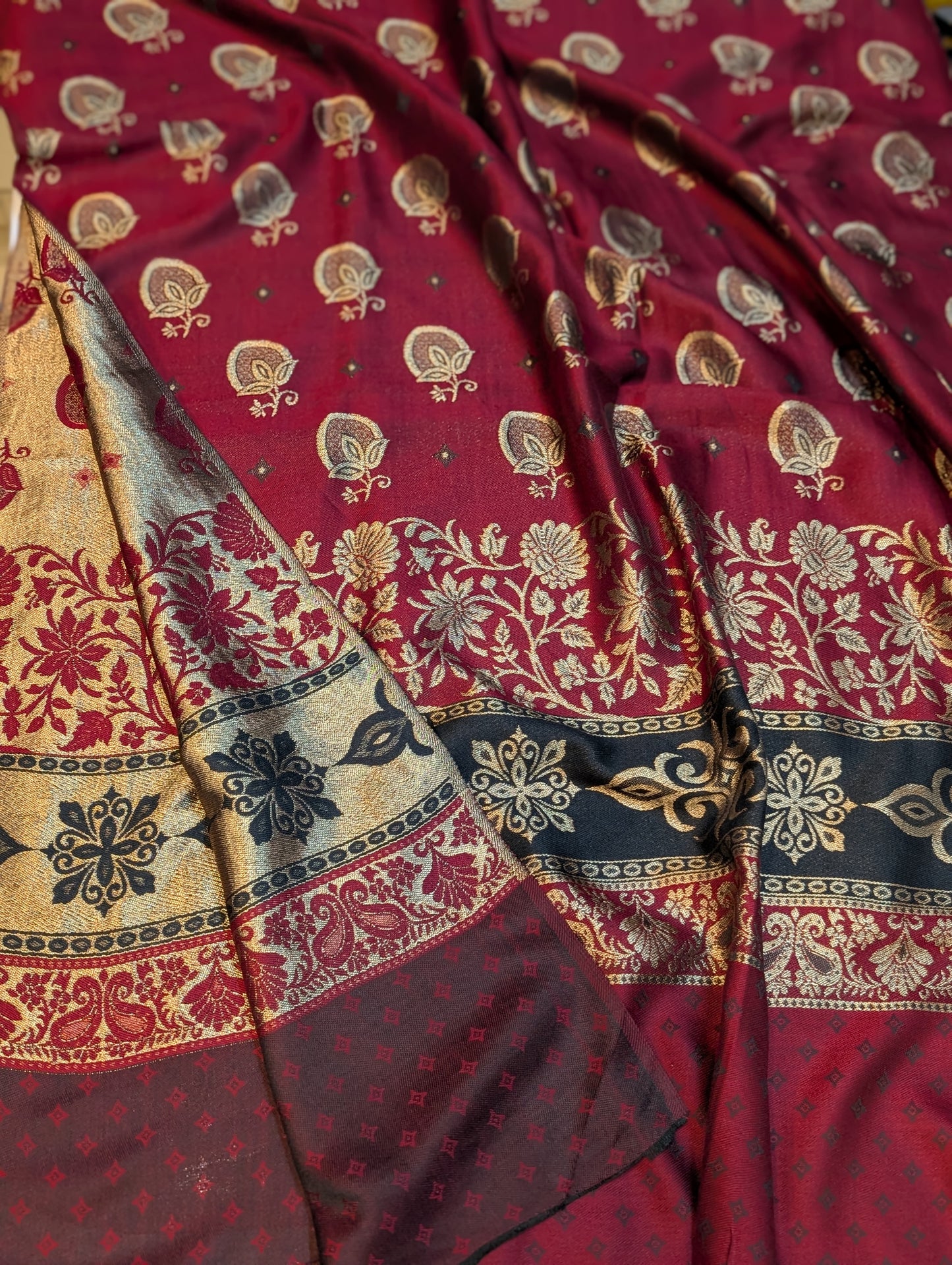 Pashmina Banarsi Shawl Full Length | Maroon