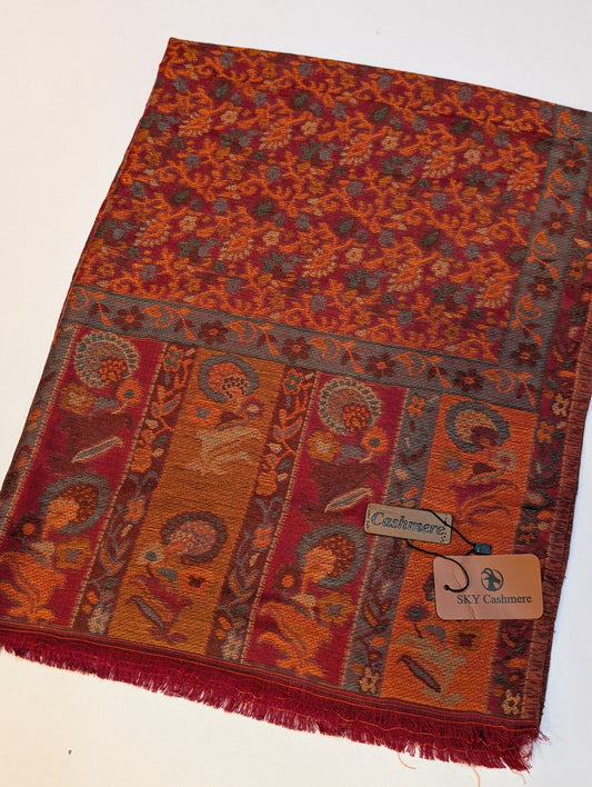 Kani Stole Sky Cashmere Acrylic Wool | Weaved Kani Wool Stole maroon