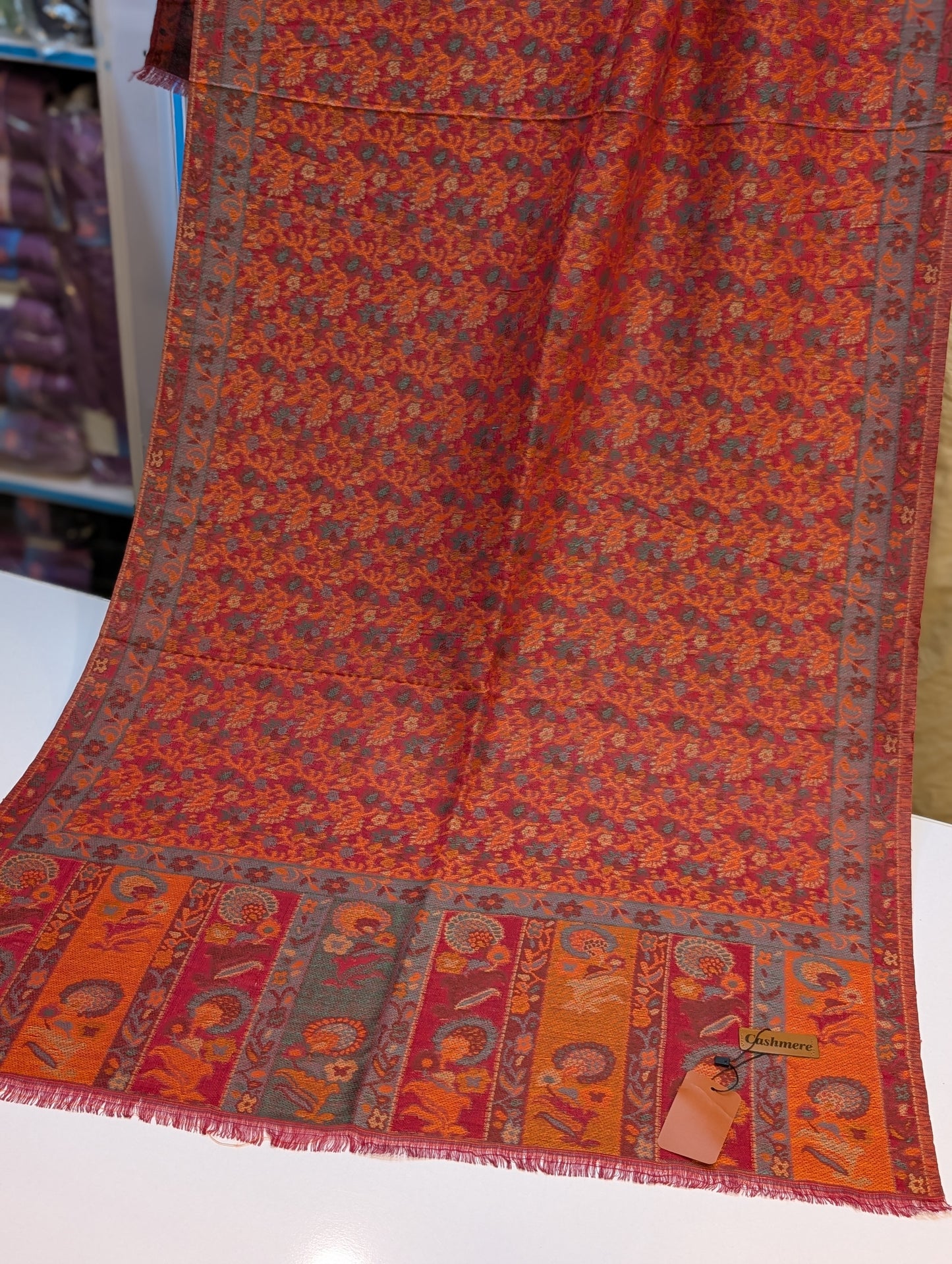 Kani Stole Sky Cashmere Acrylic Wool | Weaved Kani Wool Stole maroon